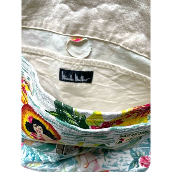Nicole Miller Vintage Tropical Print Canvas Messenger Bag - Picture 4 of 8